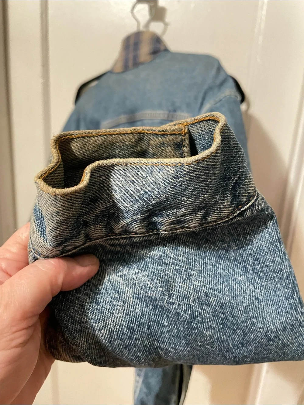 Levi's Light Blue Denim Trucker Jacket with Plaid heavy Lining
